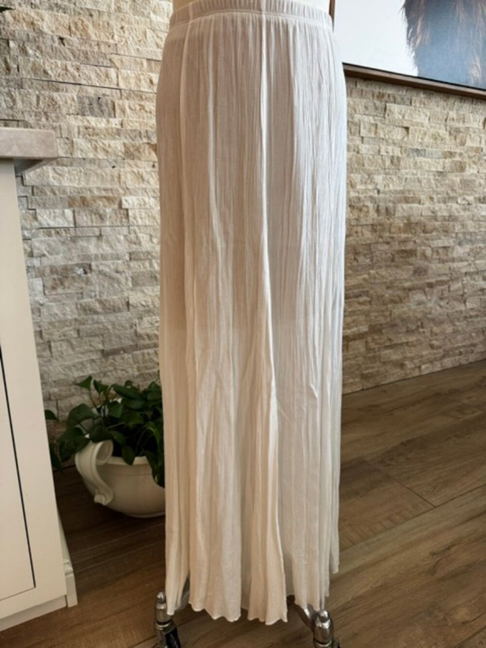 Karen Kane Womens Off White Crinkle Maxi Skirt Pleated Flare A-Line Large